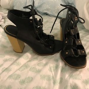 Leather open toe heels